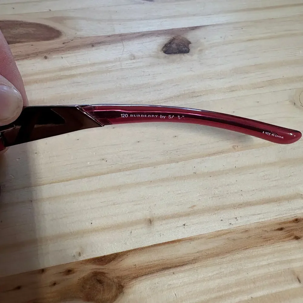 Burberry by Safilo Red Narrow Rectangular Y2K Sunglasses Vintage Red - Picture 8 of 11